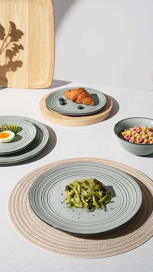 famiware Dinner Plates, 8 Inch Small Plate Set for 6, Dessert Appetizer Speckled Hand-made Ceramic Salad Plates, Microwave & Dishwasher Safe, Scratch Resistant, Twilight Series, Ashy Blue