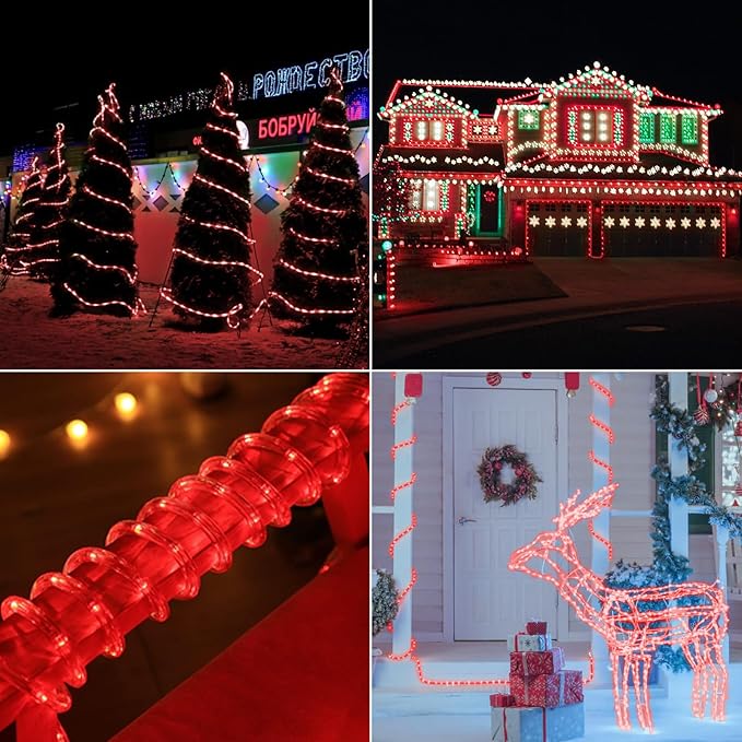 50ft LED Rope Lights Outdoor, 360 LED Connectable and Flexible Tube Lights with 8 Modes, Waterproof LED Rope Lighting for Garden, Patio, Pool, Bedroom, Party, Indoor Outdoor Christmas Decoration (Red)