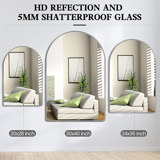 24x36 inch Silver Arched Mirror for Bathroom Vanity Mirror or Wall Decor Arch Mirror Brushed Metal Frame Wall Mounted Mirror for Bathroom LivingRoom Bedroom Entryway