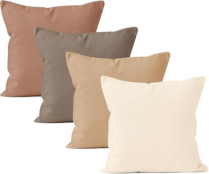 Encasa XO Throw Pillow Covers 20x20 in Set of 4 Beige Combo | No Inserts | Cotton Pillow Covers for Living Room, Bed, Sofa, Couch | Decorative Cushion Covers with Improved Zipper