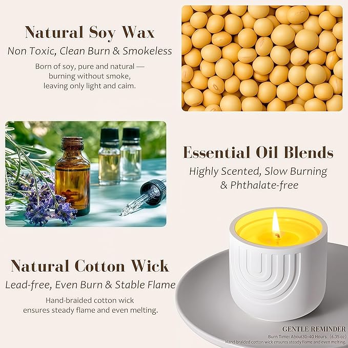 Viyffo Fall Scented Candle, White Peach & Cedarwood, Natural Soy Wax with Fragrance Oil, 6.35oz Ceramic Jar, Clean Burning Aromatherapy Candle for Relaxation, Bedroom, Spa & Gift