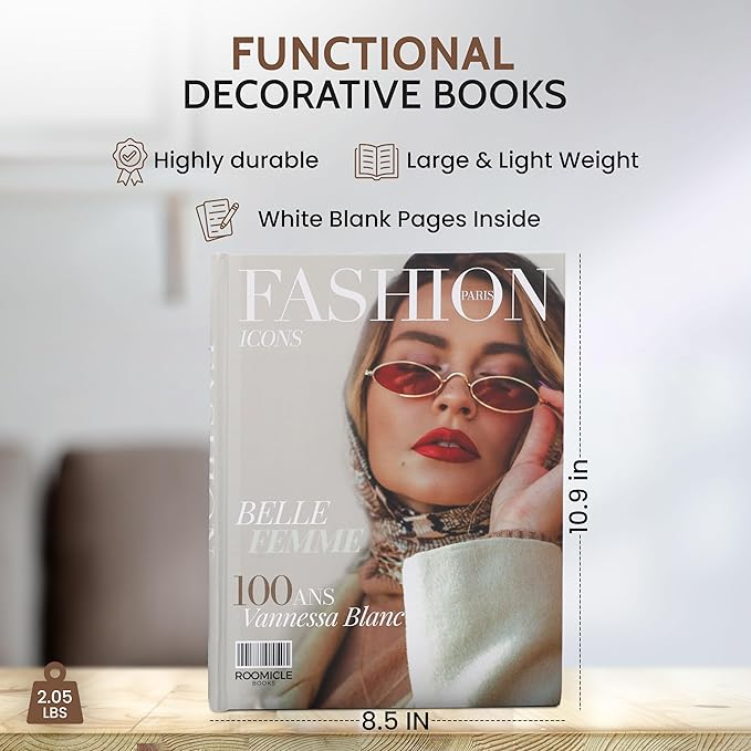 Fashion Decorative Books for Coffee Table - Designer Faux/Fake Books for Decoration - Enhance Your Coffee Table, Mantle & Bookshelf Decor - Book Decor Aesthetic Collection - Real Blank Pages Inside