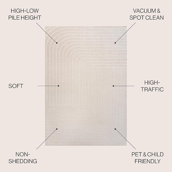 Eyely NCS101A-18 Scandinavian Odense Minimalist Angle Geometric Indoor Rug, Pet Friendly, Non-Shedding, Stain Resistant, Easy-Cleaning, Ivory/Cream, 12 ft. x 18 ft., Indoor/Outdoor, Area Rug