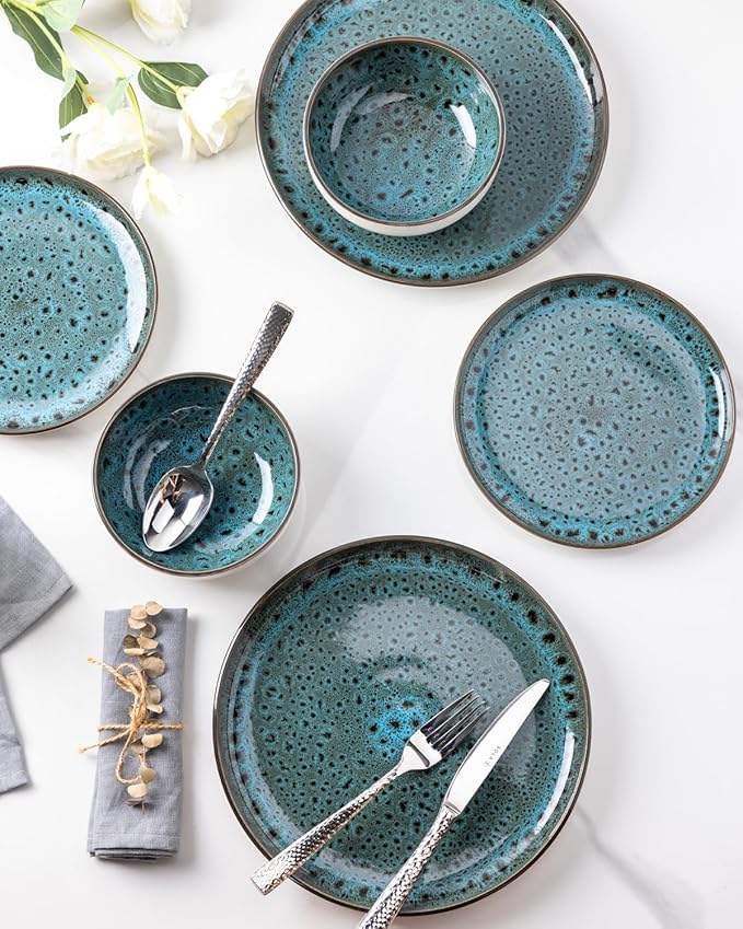 GBHOME Ceramic Dinnerware Sets, 12 Pieces Stoneware Dinnerware Set, Plates and Bowls Sets, Dishwasher & Microwave Safe,Dishes Set | Service for 4