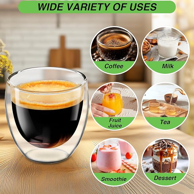 Espresso Cups Set of 4, 5 OZ Expresso Shots Glass Cup, Double Walled Glass Coffee Mugs, Espresso Machine Accessories,Insulated Clear Espresso Shot Glasses Cups,Water Won't Enter Between Double Walls