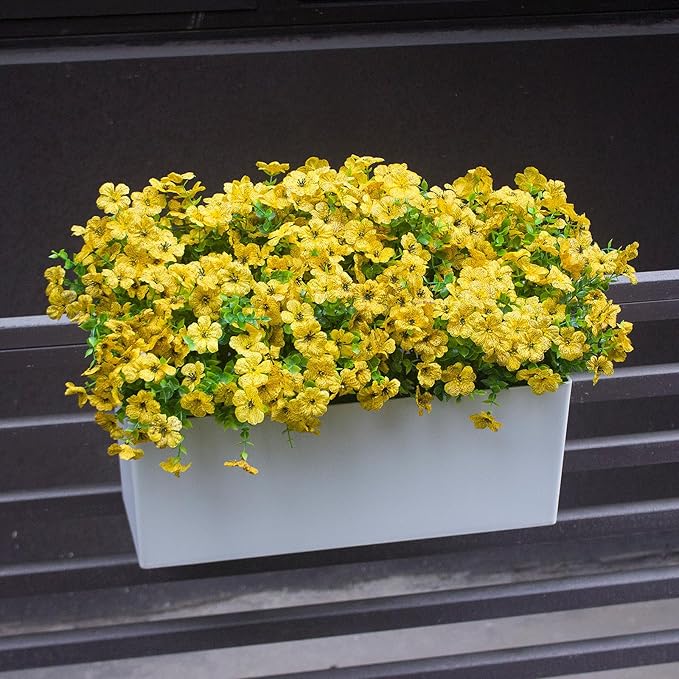 Yellow Artificial Outdoor Flowers 12 Bundles Fake Daisy Faux Mums Fall Plants Cheerful Weatherproof Floral Arrangements Decoration for Outside Landscaping Decor (Yellow Daisy)
