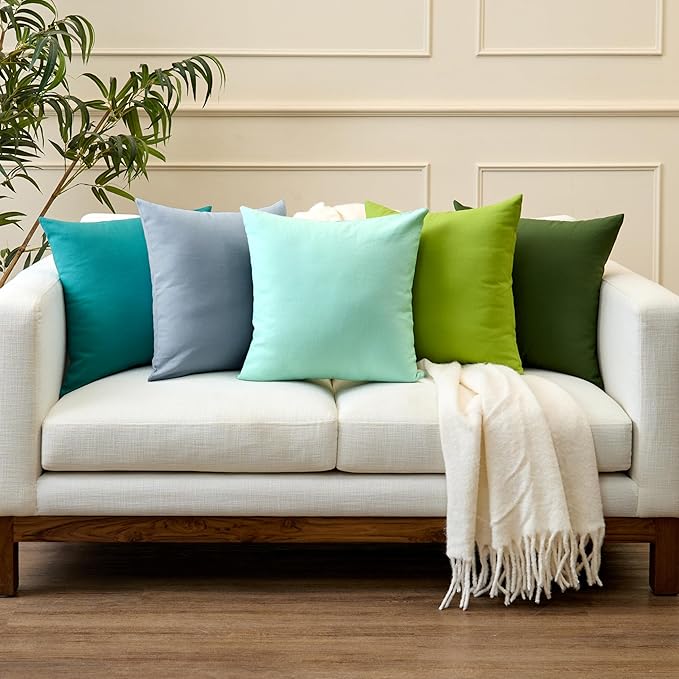 Encasa XO Throw Pillow Covers 20x20 in Set of 4 Egg Blue | No Inserts | Cotton Pillow Covers for Living Room, Bed, Sofa, Couch | Decorative Cushion Covers with Improved Zipper