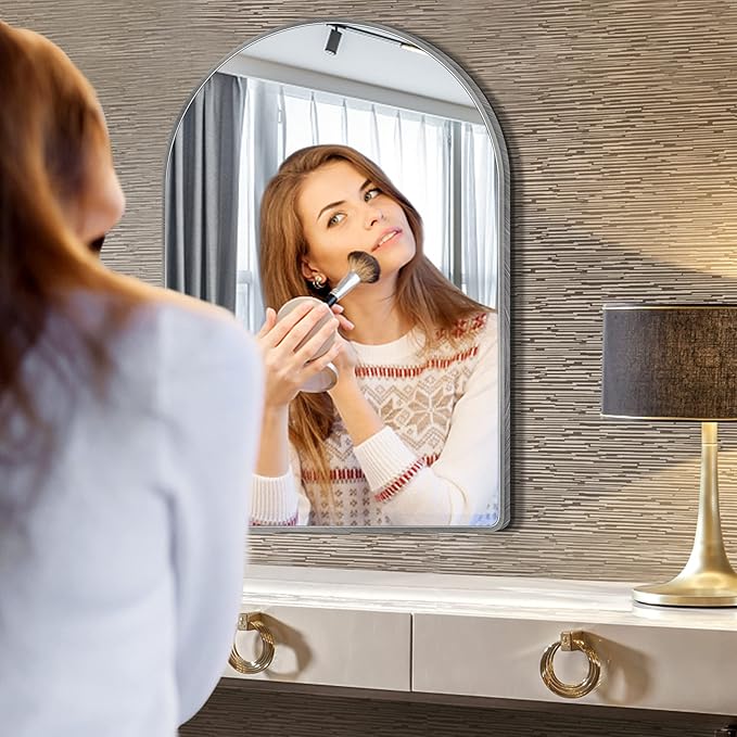 24x36 inch Silver Arched Mirror for Bathroom Vanity Mirror or Wall Decor Arch Mirror Brushed Metal Frame Wall Mounted Mirror for Bathroom LivingRoom Bedroom Entryway