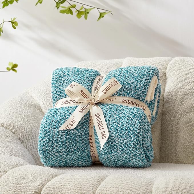 Snuggle Sac Teal Throw Blankets for Couch, Super Soft Warm Blankets Cozy Knit Fuzzy Plush Lightweight Throws for Sofa, Bed, Living Room, Heather Teal, 50x60 inches
