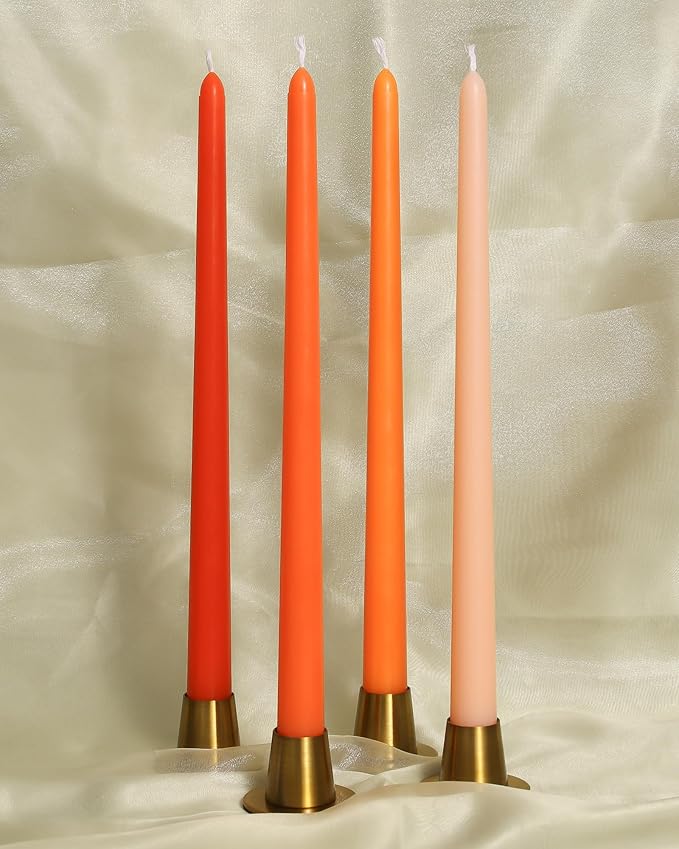 Viyffo Taper Candles 12 Inch 4 Pack Orange, 9 Hour Burn Unscented Dripless & Smokeless Decorative Candles for Dinner, Wedding & Home Decor