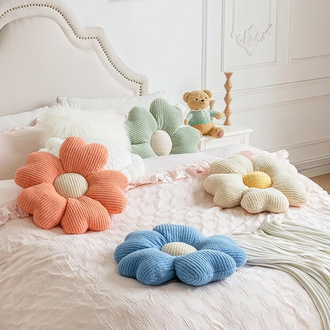 Sioloc Flower Shaped Throw Pillow, Fun Daisy Pillow, 19.7" SkyBlue Cute Decorative Seat Cushion Aesthetic Flower Plush Pillows for Bed Floor Couch Chair