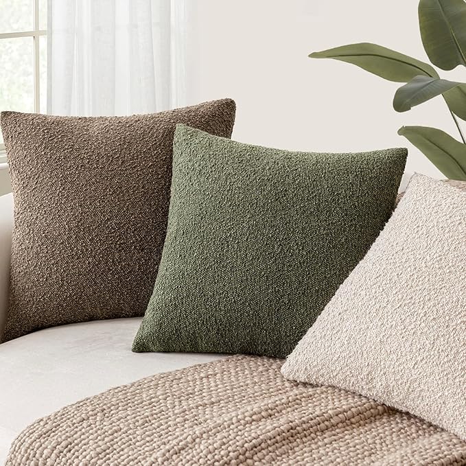Foindtower Decorative Textured Boucle Throw Pillow Covers Accent Solid Pillow Cases Neutral Soft Cozy Couch Cushion Case for Chair Sofa Bedroom Living Room Home Decor 26x26 Inch,1PC,Light Brown
