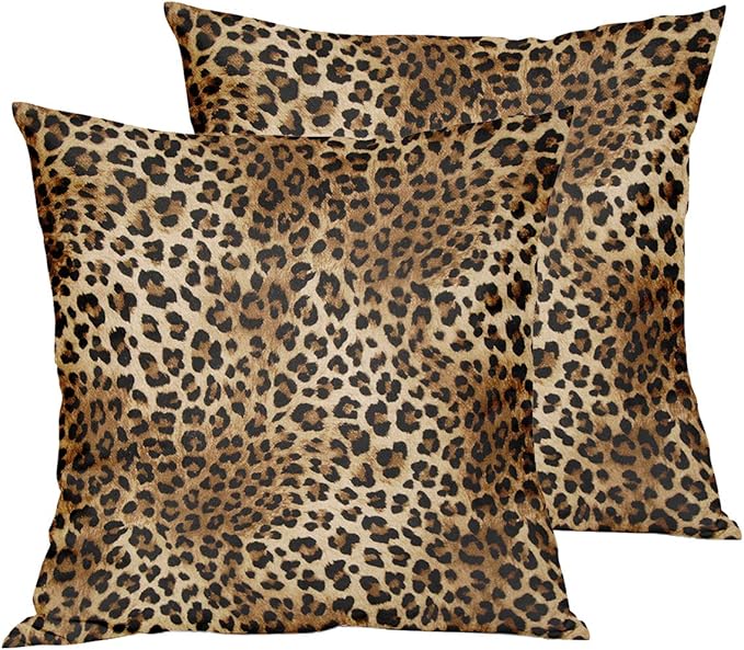Brown Leopard Throw Pillow Cover - 2 Pcs Cheetah Pillow Case 18x18 inch Cotton Soft Animal Print Pillows Covers Decorative Cushion Cover for Home Couch Bed Sofa Double Side Printed