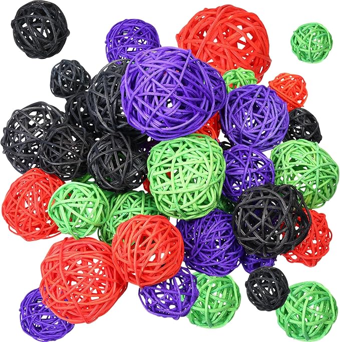 Patelai 36 Pcs Wicker Rattan Balls Decorative Balls for Vase Centerpiece Bowls Orbs Filler for Home Decor,4 Sizes(Orange, Purple, Black, Neon Green)