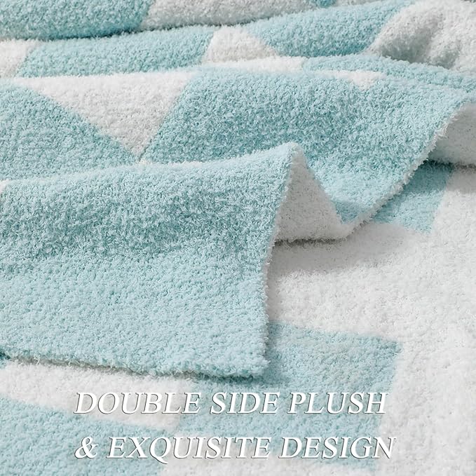 bearberry Fuzzy Checkerboard Grid Throw Blanket Soft Cozy Warm Microfiber All Season Blanket Decor for Couch Sofa Bed Travel Home (Baby Blue, 50''x60'')
