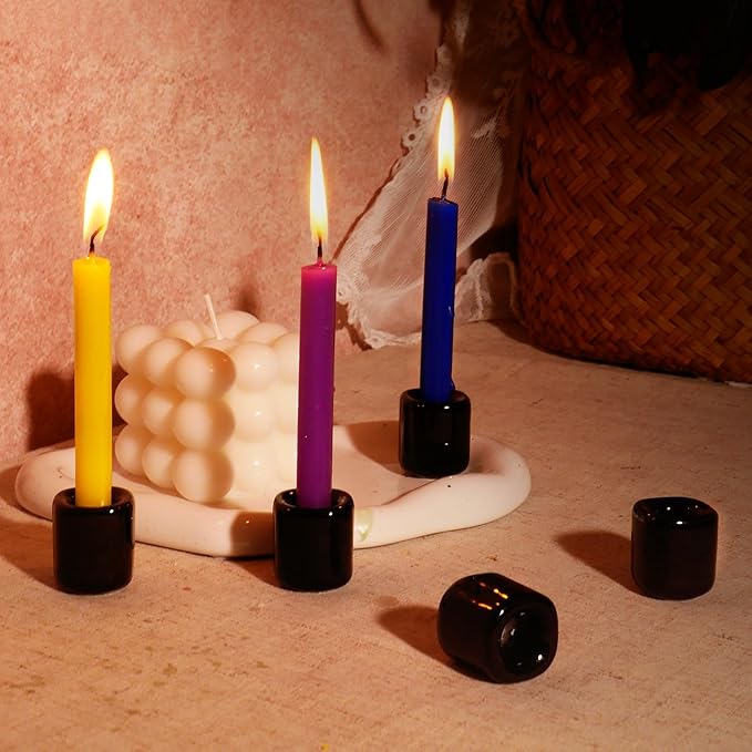 Black Spell Candle Holders 10 PCS, KSWING 1/2 Inch Diameter Ceramic Chime Ritual Candlestick Holders, Great for Casting Meditation Rituals Prayer Birthdays Altar Vigil Witchcraft Wiccan Supplies