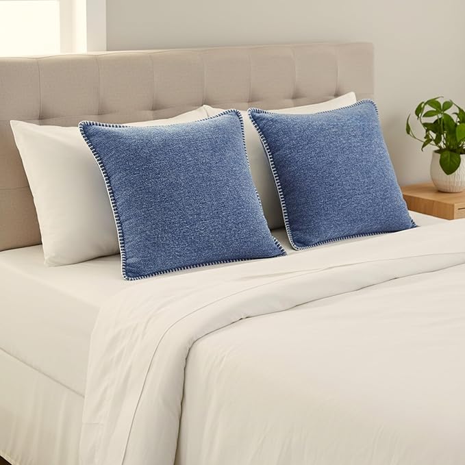 24x24 Pillow Covers Set of 2 Navy Blue Soft Textured Chenille, Soft Cozy Large Cushion Covers for Couch, Modern Square Big Pillowcases, Decorative Farm House Oversized Euro Shams Sofa Pillow Covers