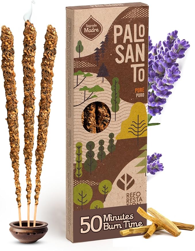 Sagrada Madre 4pcs Wildly Harvested Palo Santo Incense Sticks, 6.7” Long - Pure, Non-Toxic, Aromatic Incense Sticks (50 min Approx. Burning Time) to Heal & Calm Your Body and Environment