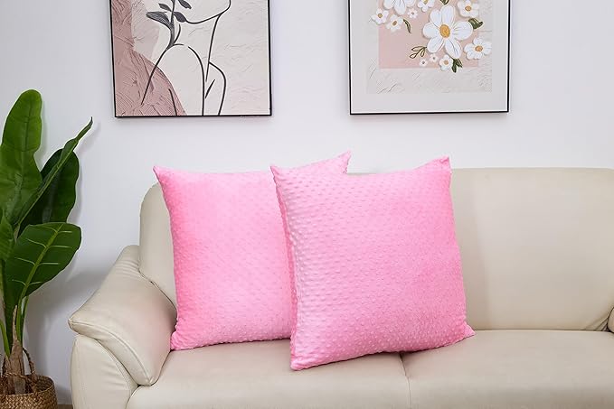 2 Packs Throw Pillow Covers, Neutral Decorative Couch Pillow Cover for Living Room Bed Sofa Rustic Farmhouse Boho Home Decor, Soft Plush Cushion Case Slipcover (Hot Pink, 24"x 24")