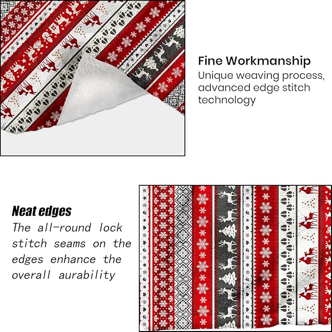 Christmas Decorative Throw Blanket Red White Nordic Reindeer Snowflake Print Decoration, Soft Flannel Winter Blankets for Couch Bed Sofa, Holiday Home Decor, Xmas Festival Gifts 50x60 Inch