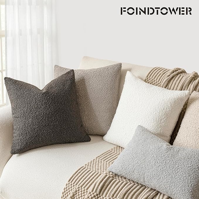 Foindtower Decorative Textured Boucle Throw Pillow Covers Accent Solid Pillow Cases Neutral Soft Cozy Couch Cushion Case for Chair Sofa Bedroom Living Room Home Decor 26 x 26 Inch,Dark Brown