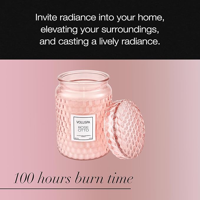 Voluspa Rose Otto, Large Candle Jar, 18 Ounce, 100 Hour Burn Time, Coconut Wax for Clean Burning, Handcrafted in The USA