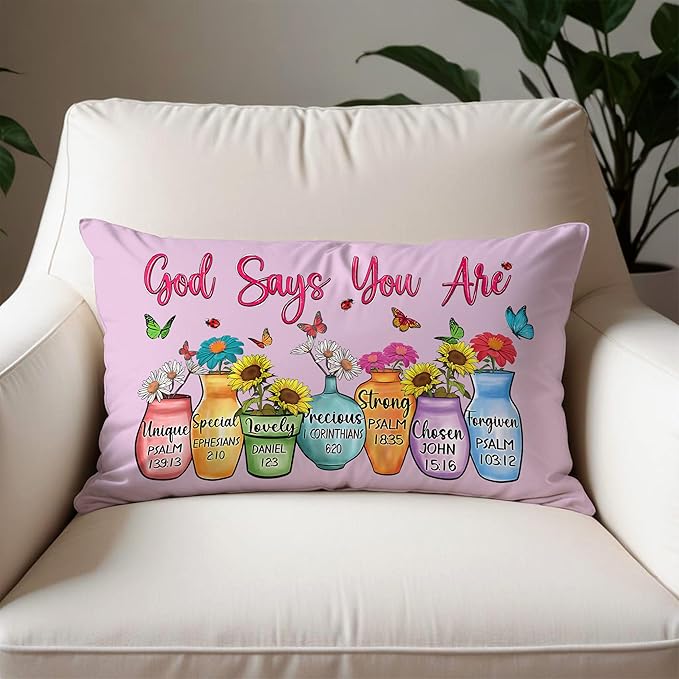 God Says You are Christian Floral Butterfly Pilow Covers 12x20, Christian Faith Based Gifts for Women, Inspirational Bible Verse Pillow Covers for Girls Room Dorm Apartment(Purple)