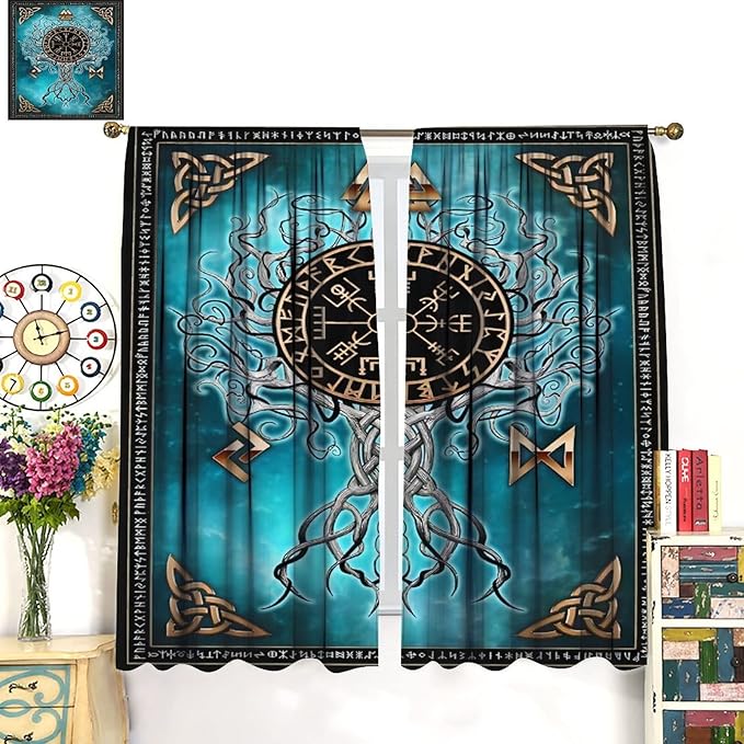 Viking Curtains Viking Totem Curtains Ancient Scandinavian Bedroom Living Room Decoration 2 Panel Groups W84 * L84 Inch