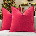 decorUhome Christmas Couch Throw Pillow Covers 22x22 Set of 2, Decorative Soft Euro Neutral Chenille Pillow Covers with Elegant Design for Sofa Bed Living Room Home Decor, Red
