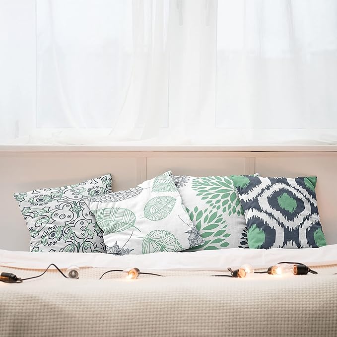 Ambesonne Vintage Throw Pillow Cushion Case Pack of 4, Bohemian Ornamental Leaves Dahlia Pattern Geometric Art Curlicue Motif, Modern Accent Double-Sided Digital Printing, 24", Dark Blue and Sea Green