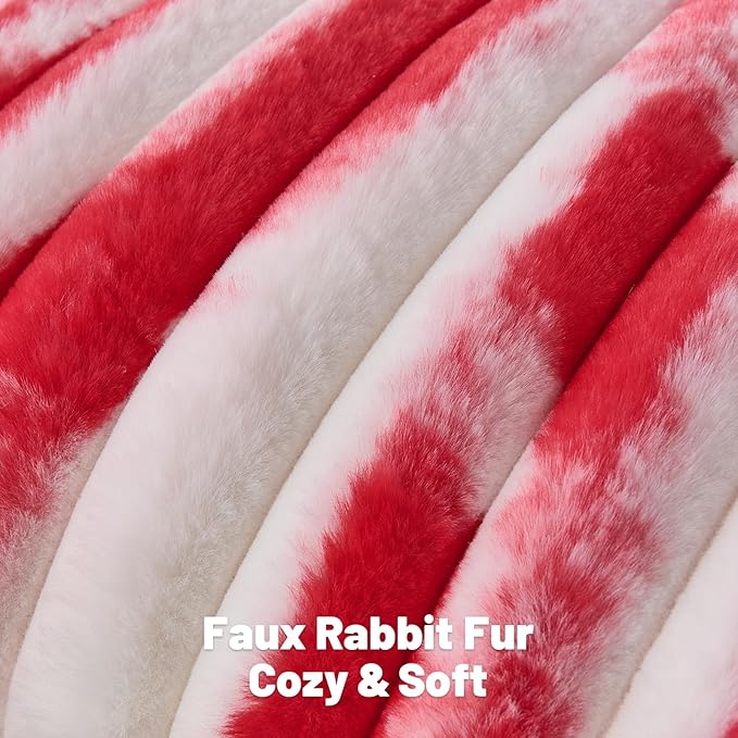 FUTEI Red Decorative Throw Pillow Covers 26x26 Inch Set of 2, Soft Tie-Dye Faux Rabbit Fur Striped Texture Euro Pillow Sham, Modern Home Decor for Couch Bed Living Room