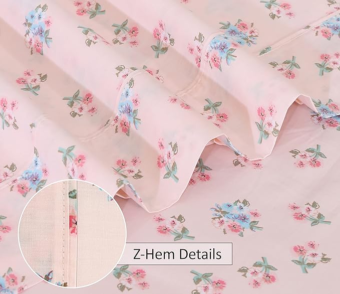 RUVANTI 100% Cotton Full Size Bed Sheets, 4 Pieces, Soft & Breathable Percale Weave Bedding, Deep Pocket 16", Hotel Standard, Crisp Cool Feel, Durable, Perfect Sheet Set Floral, Spring On
