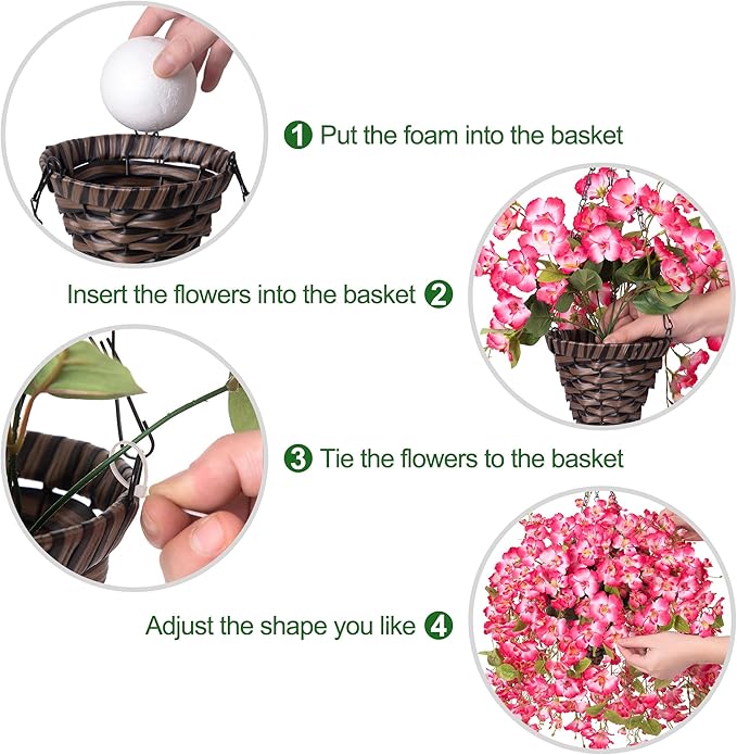 Artificial Fake Hanging Hibiscus Flowers Plants Baskets for Outdoor Decoration, Faux Silk Hibiscus Long Vines in Planter UV Resistant Realistic Flowers for Outside Porch Patio Home Decor, Pink
