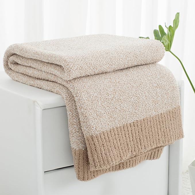 Carriediosa Heather Throw Blanket 60" X 80" Twin, 400GSM Ultra Soft Microfiber Fuzzy Fluffy Reversible Knitted Blankets Cozy Plush Lightweight and Warm Fall Throws for Couch, Bed, Sofa, Taupe