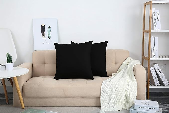 TangDepot Handmade Decorative Solid 100% Cotton Canvas Throw Pillow Covers/Pillow Shams, (24"x24", Black)