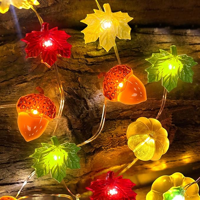 TURNMEON Thanksgiving Decorations 30LED/10Ft 3D Pumpkin Lights Thanksgiving Decor for Home, 3 in 1 Battery Powered Fall Lights Pumpkin Decor, Fall Garland Autumn Indoor Outdoor Halloween Christmas
