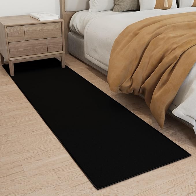 Ottomanson 2x9 Non Slip Hallway Runner Rug with Rubber Backing - Solid Modern Kitchen Rug for Bedroom or Living Room, Black, 2' x 9'