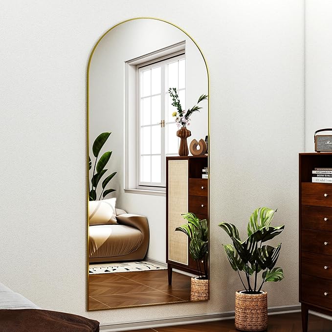 71"x30" Extra Large Arched Full Length Mirror - Leaning Mirror Arch Wall-Mounted Mirrors - Aluminum Alloy Frame Modern Simple Home Decor - for Living Room Bedroom Cloakroom, Gold
