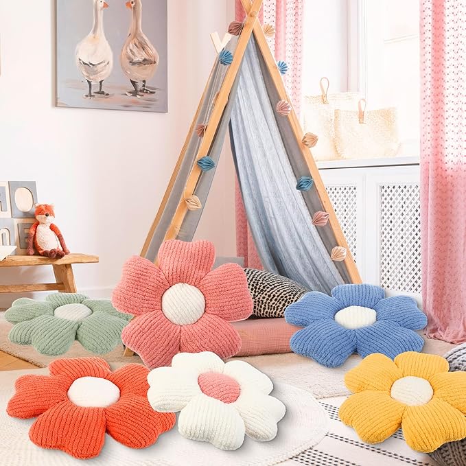 6 Pcs Flower Shaped Pillows Daisy Floor Throw Pillows 15 Inch Flower Seat Cushion for Reading Sofa Couch Bed Decor for Christmas Back to School Classroom(Vivid Color)