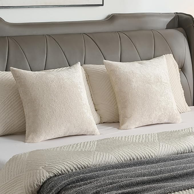 FUTEI Cream Flannel Throw Pillow Covers 12x20 Inch Set of 2,Soft Dimensional Textured Lumbar Pillow Cases,Modern Home Decor for Couch Living Room