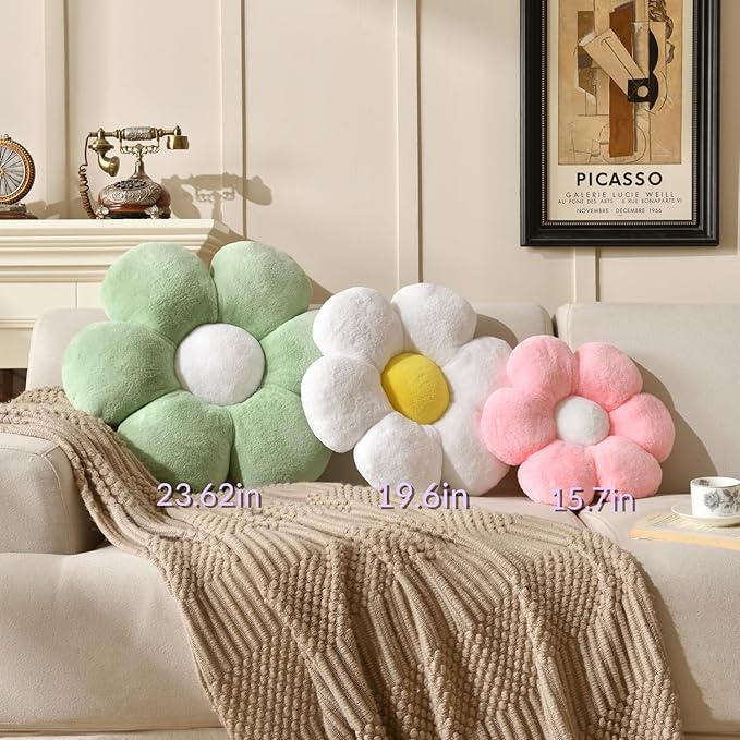 Purple Flower Pillow, Daisy Shaped Throw Pillow 15.7In, Cute Flower Seating Cushion for Sofa, Couch, Bed