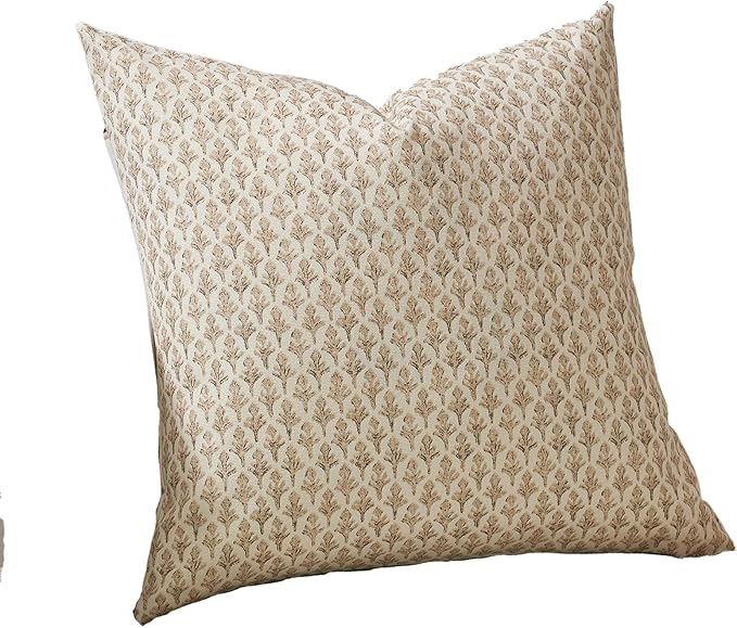 Floral Pillow Covers 18x18 Pillow Cover Block Print Couch Pillows for Living Room Decorative Neutral Accent Throw Pillow Covers, 1PC, Cognac Brown