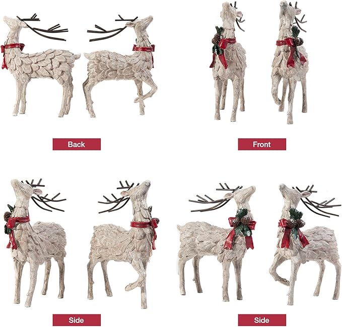CEDAR HOME Resin Holiday Figurine Decorative Christmas Deer Tabletop Statue Decor, 2 Pack