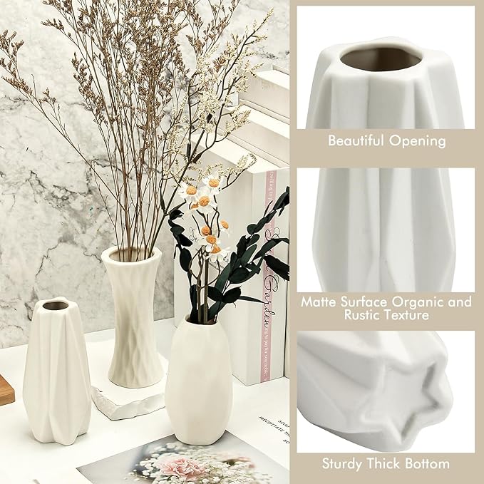 BEAHOT Ceramic Bud Vases Set of 16 - Matte White Mini Ceramic Bud Vases Collection: Non-Repeating Modern Boho Centerpiece - Small Unglazed Jars for for Weddings, Home, Shelf Decor