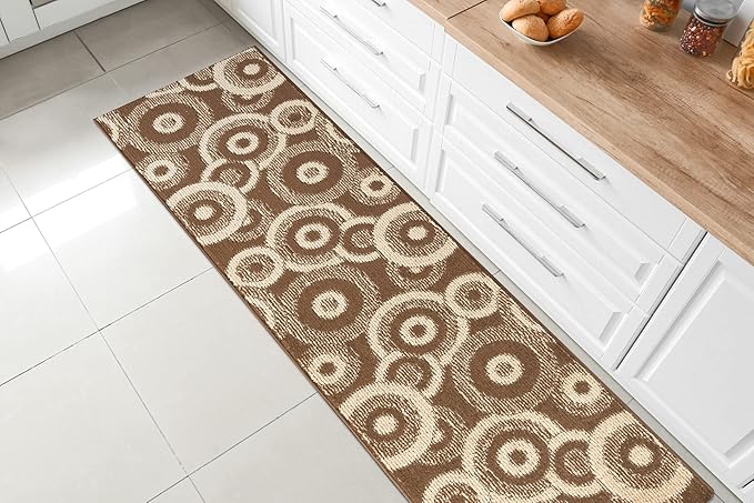 Custom Length Cut to Size Modern Farmhouse Carpet Runner Rug for Hallways, Non Slip Rubber Backed, 31 inch Wide X Customized Length, Geo Brown, 31 inch X 20 feet