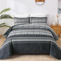 WONGS BEDDING Boho Queen Quilt Set, Black Bohemian Quilt Bedding Set, Lightweight Bed Decor Bedspread for All Season Reversible Microfiber Coverlet Bedding Set 96"x90"(3 Pieces)