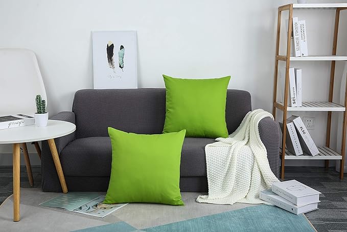 TangDepot Handmade Decorative Solid 100% Cotton Canvas Throw Pillow Covers/Cushion Covers, 45 Colors Available - (18" x18" , Apple Green, 2 Count (Pack of 1))