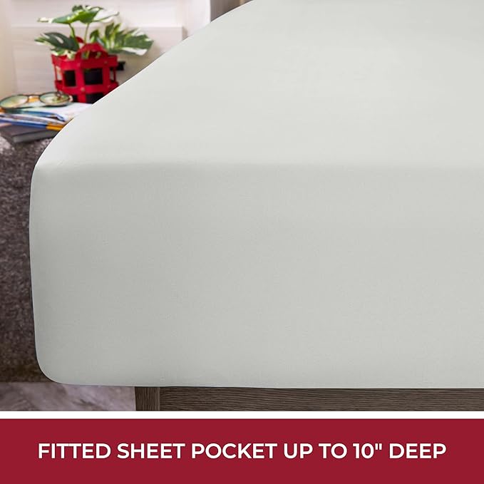 Mellanni RV Short Queen Sheets - 4 PC Iconic Collection Bedding - Hotel Luxury, Extra Soft, Cooling Bed Sheets - Deep Pocket up to 10 inch (RV/Short Queen, Light Gray)