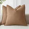 Foindtower Pack of 2, Decorative Linen Soild Throw Pillow Covers Soft Accent Cushion Case Boho Farmhouse Pillowcase for Chair Couch Sofa Bedroom Living Room Home Decor 24 x 24 Inch Light Khaki Brown
