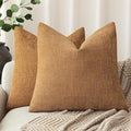 Foindtower Set of 2 Soft Textured Chenille Throw Decorative Pillow Covers Square Accent Solid Cushion Cover Neutral Farmhouse Pillow Case for Couch Sofa Bedroom Living Room 16x16 Inch,Golden Brown